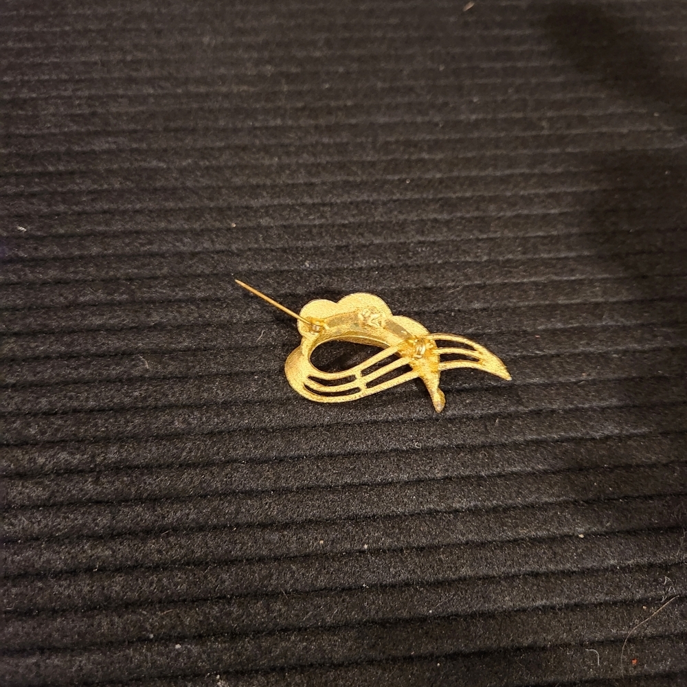 Vintage Gold Brooch with Diamond Accents - Picture 2 of 2